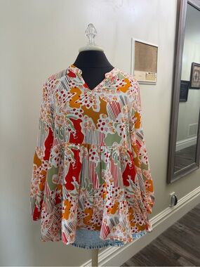 Women’s Bohemian Floral Blouse Multi Color Size Medium